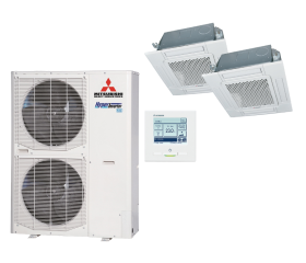 Mitsubishi Heavy Cassette unit 60x60 duo-split set FDTC100+FDC100VSX-W/1 Hyper inverter 10.0kW inclusief verbindingsstuk DIS-WA1G en bedrade wandbediening