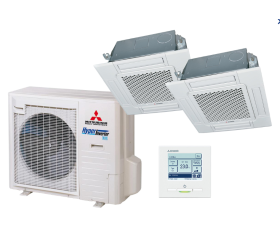 Mitsubishi Heavy Cassette unit 60x60 duo-split set FDTC71+FDC71VNX-W Hyper inverter 7,1 kW inclusief verbindingsstuk DIS-WA1G en bedrade wandbediening