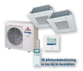 Mitsubishi Heavy Cassette unit 60x60 duo-split set FDTC71 Hyper inverter 7.1kW inclusief verbindingsstuk en bedrade wandbediening